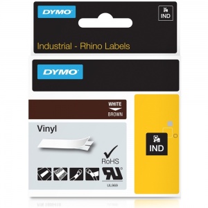 Dymo Rhino 1805412 White on Brown Vinyl Tape - 12mm