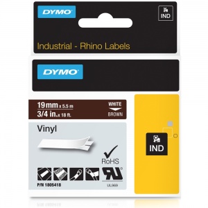 Dymo Rhino 1805418 White on Brown Vinyl Tape - 19mm