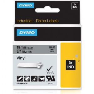Dymo Rhino 1805419 Black on Grey Vinyl Tape - 19mm