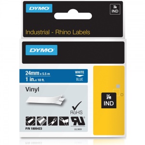 Dymo Rhino 1805423 White on Blue Vinyl Tape - 24mm