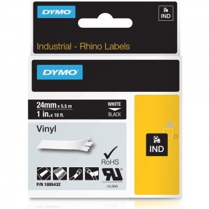 Dymo Rhino 1805432 White on Black Vinyl Tape - 24mm