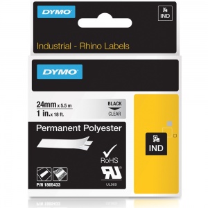 Dymo Rhino 1805433 Black on Clear Polyester Tape - 24mm
