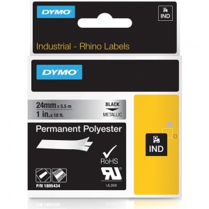 Dymo Rhino 1805434 Black on Metallic Polyester Tape - 24mm