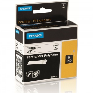 Dymo Rhino 18765 / 18484 Black on White Polyester Tape - 19mm