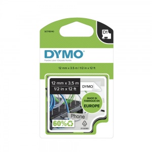 Dymo 16957 Black On White Permanent Nylon Tape - 12mm