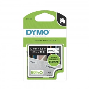 Dymo 16959 Black On White Polyester Tape - 12mm