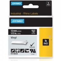 Dymo Rhino 1805435 White on Black Vinyl Tape - 12mm